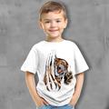 Kids Boys T shirt Tee Graphic Animal Tiger Short Sleeve Crewneck Children Top Outdoor 3D Print Sports Fashion Cool Summer White 3-12 Years