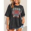 Damen T Shirt 100% Baumwolle Rose Täglich Sport Ausgehen Schwarz Kurzarm Vintage Western Rockig Rundhalsausschnitt Rock and Roll Frühling, Herbst, Winter, Sommer