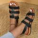 Women's Sandals Boho Bohemia Beach Daily Flat Heel Round Toe Bohemia Fashion Casual Walking Rubber Faux Leather Buckle Dark Grey Black Silver