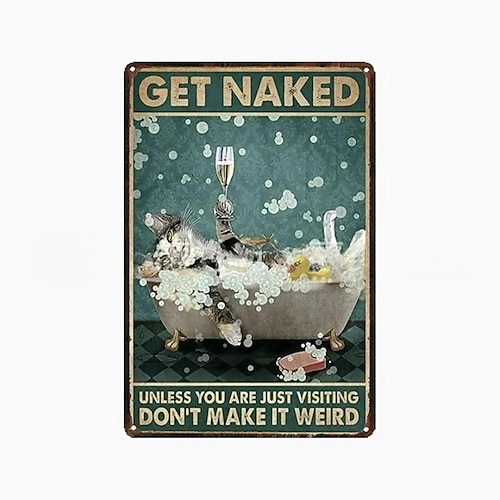 1 Stück Retro-Metall-Blechschild, Katze, Wein, Blechschild, Vintage-Küchenschilder, Wanddekoration, Malerei, Wandbehang für Heimdekoration, Wandkunst, Metall-Blechschild, 20 x 30 cm/8'' x 12'' Image