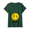 Damen Retro Smiley Happy Face Be Happy Gradient Effect T-Shirt mit V-Ausschnitt