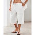 Homme Short en lin Short d'été Short de plage Poche Cordon Taille elastique Plein Confort Respirable Mollet Vacances Plage Hawaïen Bohème Kaki foncé Blanche