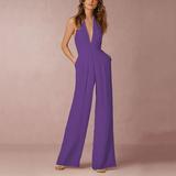 Hvyesh Womens Jumpsuits and Rompers Clearance Women s Solid Color Sexy Sleeveless Neck Hanging Pocket Loose Bodysuit