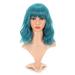 Pastel Wavy Wig With Air Bangs Women s Short Bob Purple Pink Curly Shoulder Length Bob Synthetic Daily Use Colorful Cosplay Wig for Girls (12 Lake Blue)