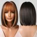 Black Short Bob Wig with Orange Bangs Copper Brown Synthetic Cosplay Hair Wigs for Women Daily Heat Resistant Fibre Wig LC2080-17