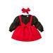 Cenuakty Toddler Girl Valentine s Day Dress Fake Two Pieces Round Neck Long Puff Sleeve Bow Decor A-Line Dress with Headband