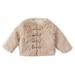 Lovskoo 2024 1-8Y Girls Button Faux Fur Coat Warm Fuzzy Trendy Winter Vintage Parka Party Outerwear Jackets Tops Beige