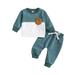 Hfyihgf Toddler Baby Boy Girl Fall Outfit Contrast Color Block Sweatshirt Tops with Elastic Waist Long Pants Cute Infant Newborn Winter Clothes(Dark Blue 2-3 Years)