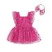 Wallarenear Baby Girls Romper Dress Heart Print Sequins Tulle Tutu Princess Party Dresses