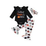 Hirigin Halloween-themed Clothing Set for Baby Girl: Romper Flare Pants and Headband
