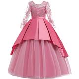Girls Clothing Clearance Girls Dress Lace Embroidery Flowers Long Sleeve Dress for Girls Net Yarn Temperament Bowknot Birthday Party Gown Long Dresses Prom Gown Save Big