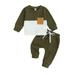 Acuteok Baby Boys 2Pcs Pants Set Long Sleeve Crew Neck Contrast Color Sweatshirt with Elastic Waist Sweatpants Infant Clothes
