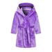 JWZUY Toddler Baby Little Girl Boys Solid Bathrobes Hooded Pajamas Belted Fleece Night Gown with Pocket Purple 5 Years
