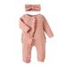 Hirigin Solid Color Frills Bodysuits with Headband for Baby Girls