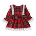 dmqupv Girls Dresses Toddler Girls Christmas Long Sleeve Lace Plaid Princess Dress Xmas Party Dresses