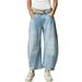 Huakaishijie Womens Baggy Mid Rise Jeans Wide Leg Loose Boyfriend Denim Harem Cropped Pants