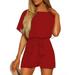 Women s Casual Boat Neck Rompers Loose Short Sleeve Jumpsuit High Waist Belted One Piece Playsuit Size XS-2XL