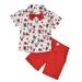 BOLUOYI Blue Christmas Outfits Boys Christmas Clothes Toddler Kids Baby Boy Santa Deer Print Short Sleeve Bowtie T Shirt Red Shorts Gentleman Suit Xmas 2Pcs Outfits Set