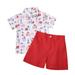 BOLUOYI Blue Christmas Outfits Boys Christmas Clothes Toddler Kids Baby Boy Cartoon Print Short Sleeve T Shirt Red Shorts Gentleman Suit Xmas 2Pcs Outfits Set