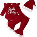 My 1st Christmas Outfit Newborn Girl Santa Baby Ruffle Long Sleeve Romper Top+Flare Pants+Hat Red Velvet Xmas Clothes 3Pcs