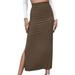 Homenesgenics Spring Dresses for Women Birthday Long A-Line Wrap Maxi Skirt Versatile Half Solid Color Elastic ped Hip Split/Brown-CyberÂ·Monday Deals