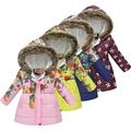 KYAIGUO Kids Girls Ccotton-Padded Jacket for Baby Hooded Winter Cotton Coats Slim Waist Cotton Clothes Casual Printing Warm Outerwear 3-12 Years