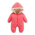 QUYUON Infant Baby Down Romper Thicken Warm Fleece Lined Hooded Jumpsuits Zipper Front Long Sleeve Quilted Lightweight Puffer Jackets Coat One-Piece Rompers Snap Closure Hot Pink 12 Months