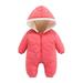 QUYUON Infant Baby Down Romper Thicken Warm Fleece Lined Hooded Jumpsuits Zipper Front Long Sleeve Quilted Lightweight Puffer Jackets Coat One-Piece Rompers Snap Closure Hot Pink 12 Months