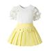 Outfits For Girls Toddler Kids Baby Lace Short Sleeve Ribbed T Shirt Tops Skirts 2Pcs Princess Outfits Clothes Set
