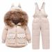 JSGEK Boys Snow Suits Solid Color Outerwear Coats Romper Snowsuits Sets Child Winter Warm Outfits Ski Bidi Outfits Comfort Girls Skiing Jackets Winter Soft Regular Fit Beige 100