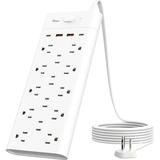 Power Strip Surge Protector Outlet Extender with 14 Outlets and 4 USB Ports (2 USB C) 6 Ft Extension Cord & Flat Plug 1700 Joules Wall Mount for Home Office Dorm White