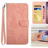 Case For Huawei P50 With Wrist Strap Anti-drop Protection PU Leather Flip Cover Flowers And Butterflies Shockproof Leather Case