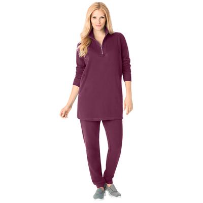 Plus Size Women's 2-piece fleece sweatshirt set by Woman Within in Deep Claret (Size M)