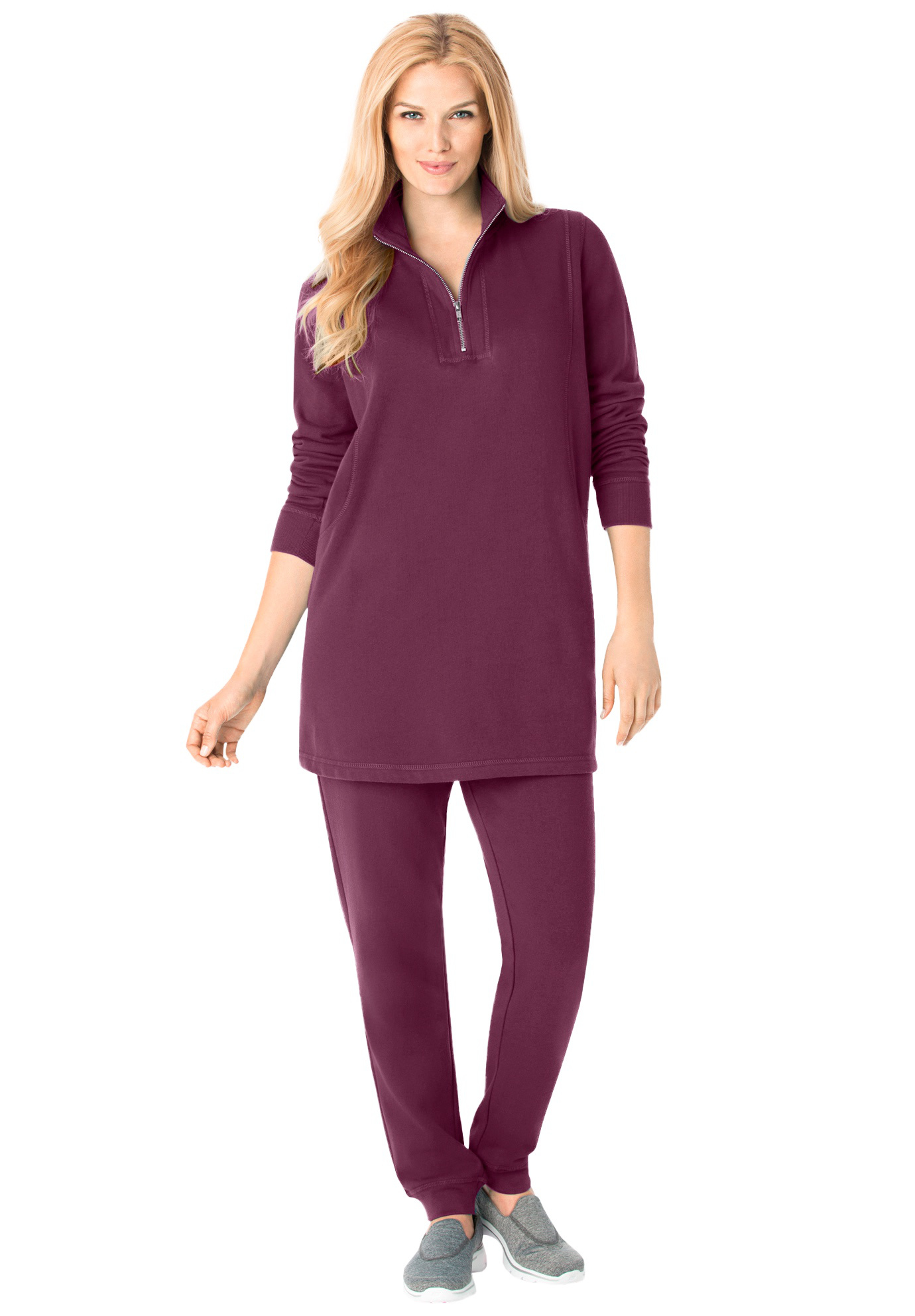 Plus Size Women's 2-piece fleece sweatshirt set by Woman Within in Deep Claret (Size 5X)