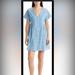 Madewell Dresses | Madewell Button- Front V-Neck Flowy A-Line Sky Blue Shirt Mini Dress Size M | Color: Blue/White | Size: M