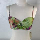Anthropologie Swim | Anthropologie Allih Op Underwire Push Up Floral Double Strap Bikini Top Sz S Nwt | Color: Green/Pink | Size: S