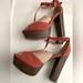 Jessica Simpson Shoes | Jessica Simpson T-Strap Pedey Platform Sandal Heels Orange 6. Nwot | Color: Orange | Size: 6