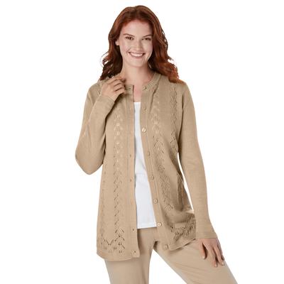 Plus Size Women's Long-Sleeve Pointelle Cardigan by Woman Within in New Khaki (Size 4X) Sweater