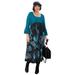 Plus Size Women's Ruffle Sleeve Dress by Soft Focus in Black Deep Teal Paisley Border (Size 3X)