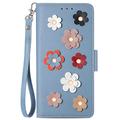 KVIBEO Case for iPhone 14/14 Pro/14 Pro Max/14 Plus, Flowers Leather Flip Case with Kickstand and Card Slots Shockproof TPU Inner Shell Anti-Fall Protective,Blue,14 Plus 6.7"