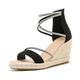 MRKEWUNEY Wedge Platform Sandals for Women Open Toe Espadrille Cross Sandals Ankle Strap Casual Mid Heel Sandals Beach Sandals Black Size 41