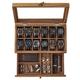 SONGMICS Watch Box with 12 Slots, 2-Tier Wood Watch Case with Large Glass Lid, Watch Pillows, Velvet Lining, Jewellery Box, Gift for Loved Ones, Rustic Walnut JOW012K01