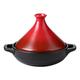 SS&LL Ceramic Tagine Cookware,Moroccan Tajine With Enameled Cast Iron Base,Tagine Pot With Handle,Nonstick Saucepan-Red 27x18.5cm(11x7inch)