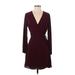 Lush Casual Dress - Mini V-Neck Long sleeves: Burgundy Print Dresses - Women's Size Small