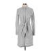 Calvin Klein Casual Dress - Shirtdress Collared Long sleeves: Gray Stripes Dresses - Women's Size 4