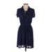 Casual Dress - Shirtdress: Blue Dresses - Women's Size Medium