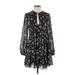 Zara Casual Dress - A-Line Plunge Long sleeves: Black Floral Dresses - Women's Size X-Small