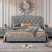 Grounded Wood Slat Bed Plush Velvet Wingback Bed Curve Heart Headboard Edge Rivets Tufted Frame - Regular Low Profile Bed