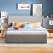 Linen Sleigh Bed with Side-tilt Storage Hydraulic System Bed Frame, Curved Wingback Low Profile Bed Platform Regular Bed