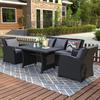 Complete 4-Piece Outdoor Patio Furniture Wicker Sofa Set with Pillow Cushions and Central Dining Table